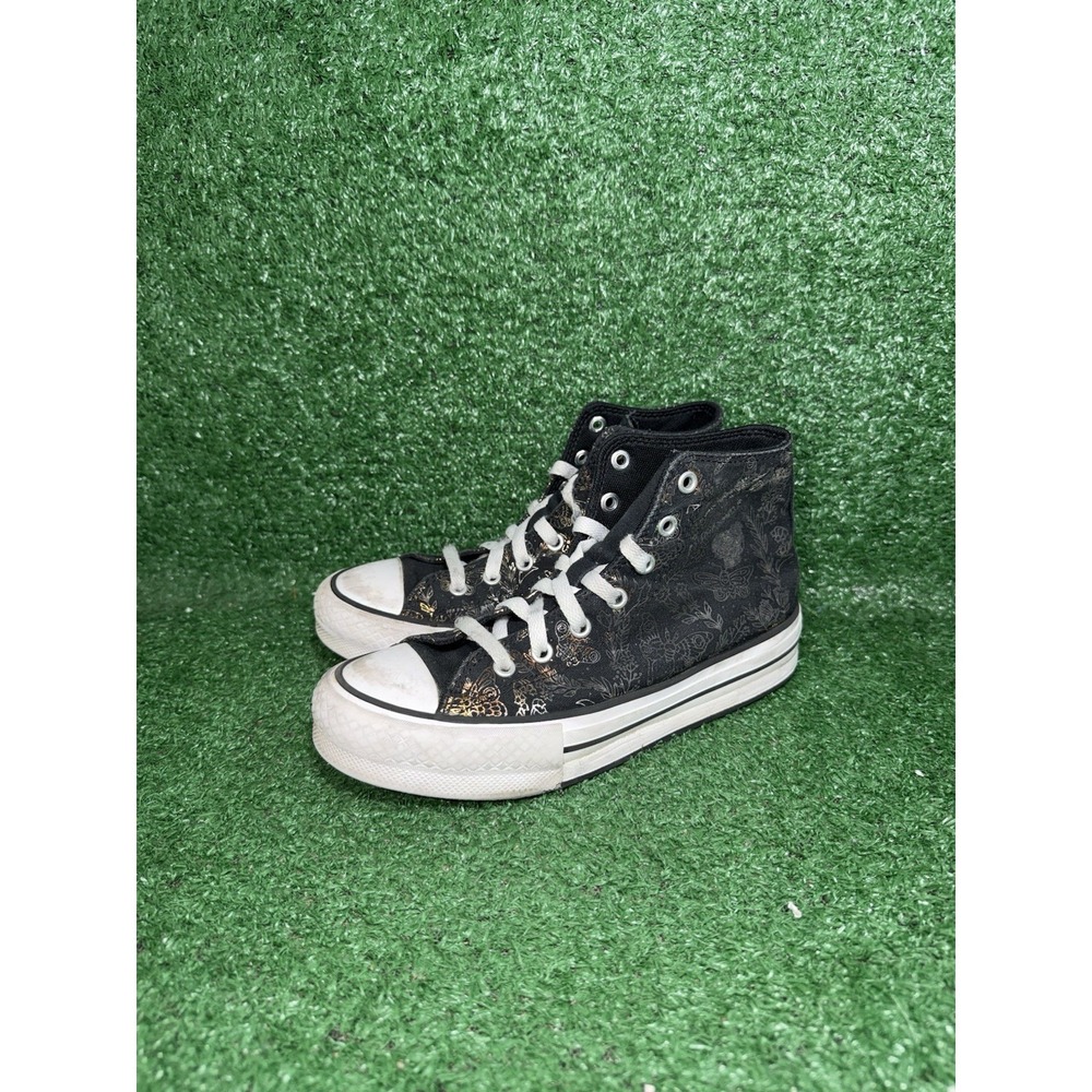 Converse Womens 5 CT All Star Lift Hi Black Floral Skate Shoes Comfort Sneakers - Picture 6 of 11